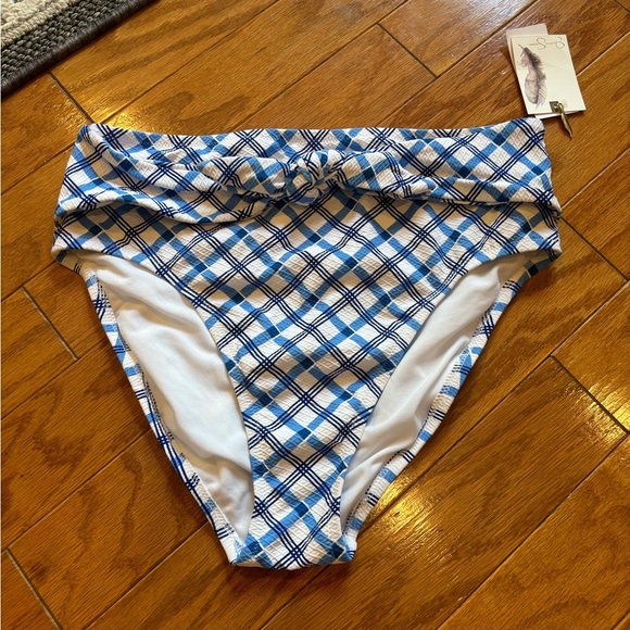•5 for 20• Jessica Simpson Plaid Hi Waist Bikini Bottoms Womens Size Large NWT - Picture 1 of 3